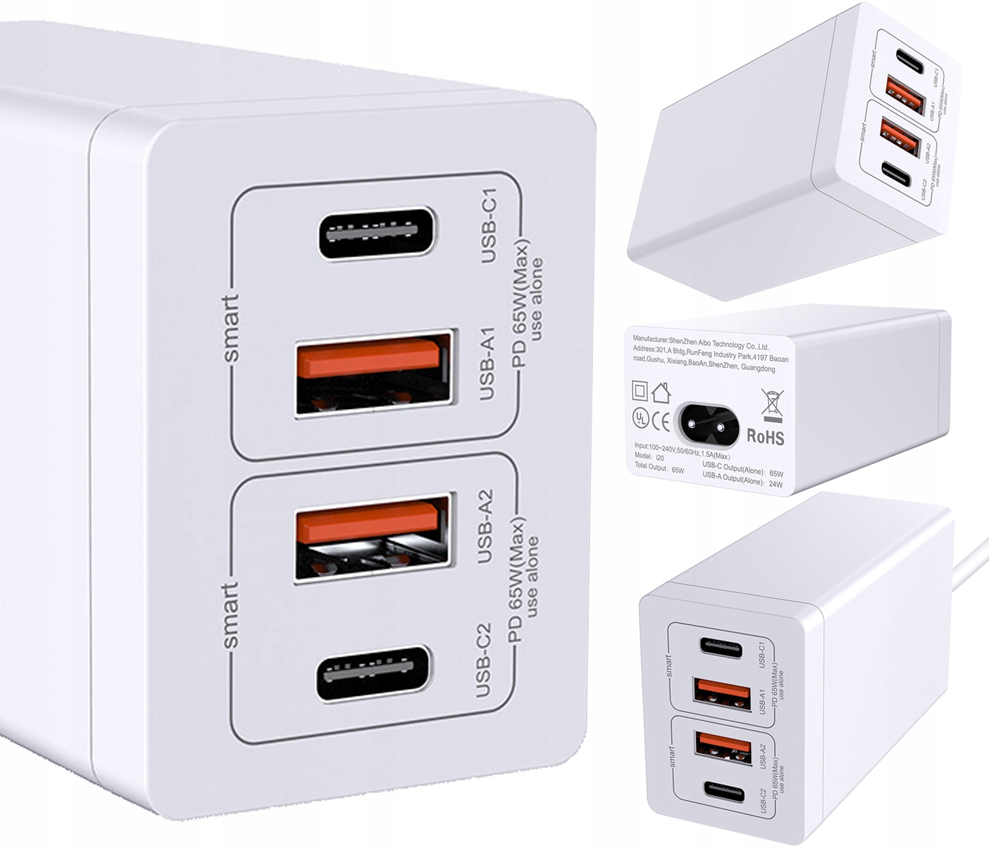 PD65AC-M 65W Network Charger, USB 3.1 Typ C Universal 500 Ma