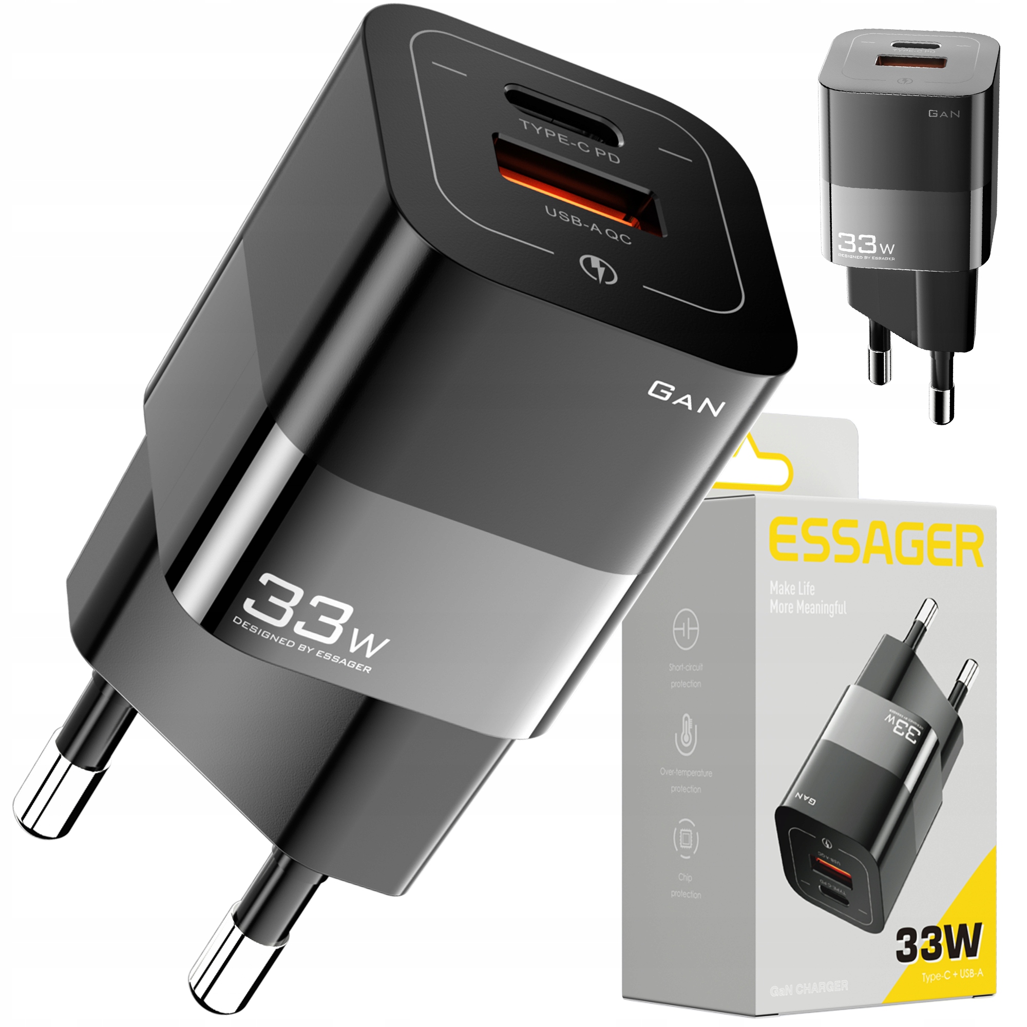 Rýchla nabíjačka 2xusb 33W QC3.0+ PD3 LED nabíjačka