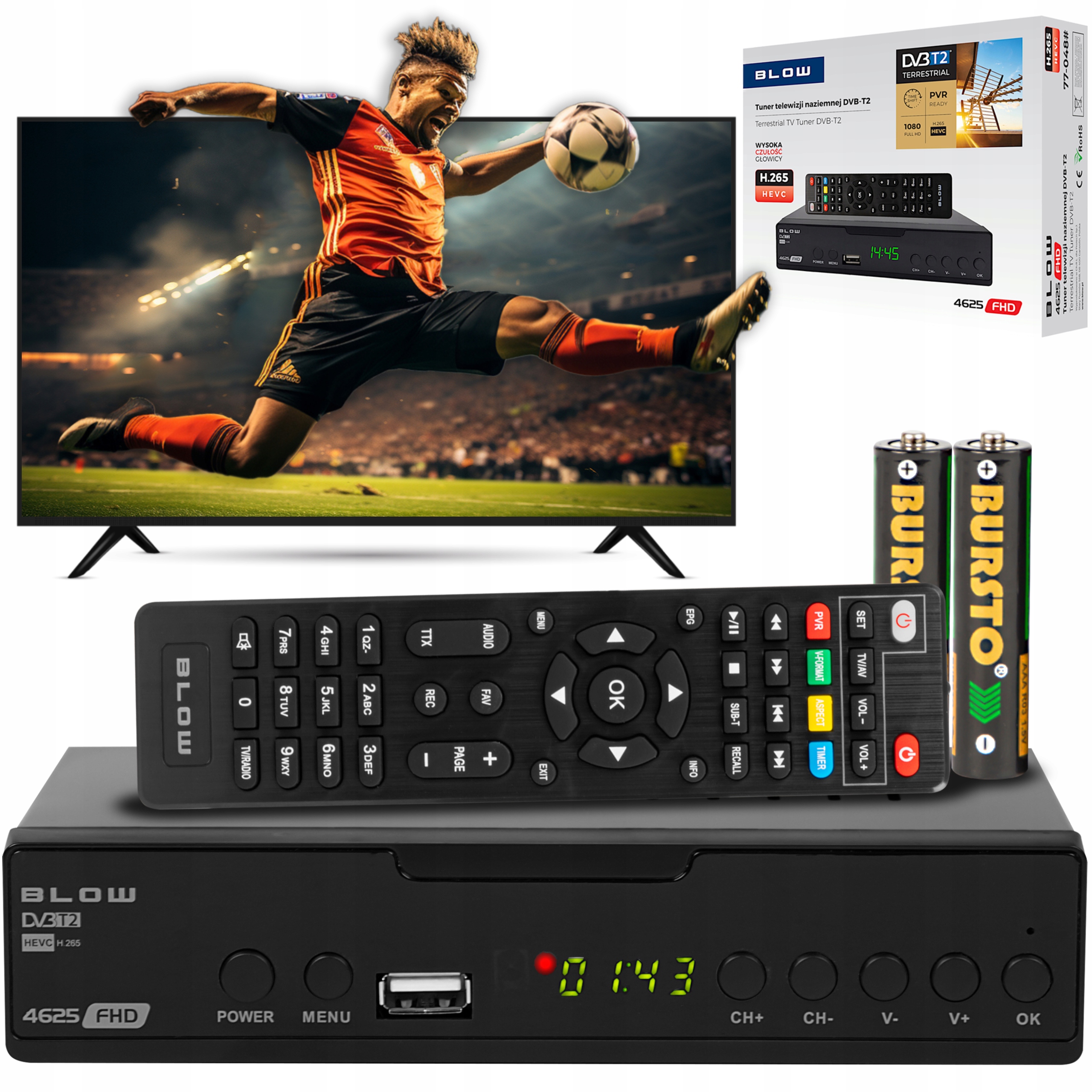 Tuner DVB-T2 Blow 4625FHD + Pilot Blow 4525FHD čierny