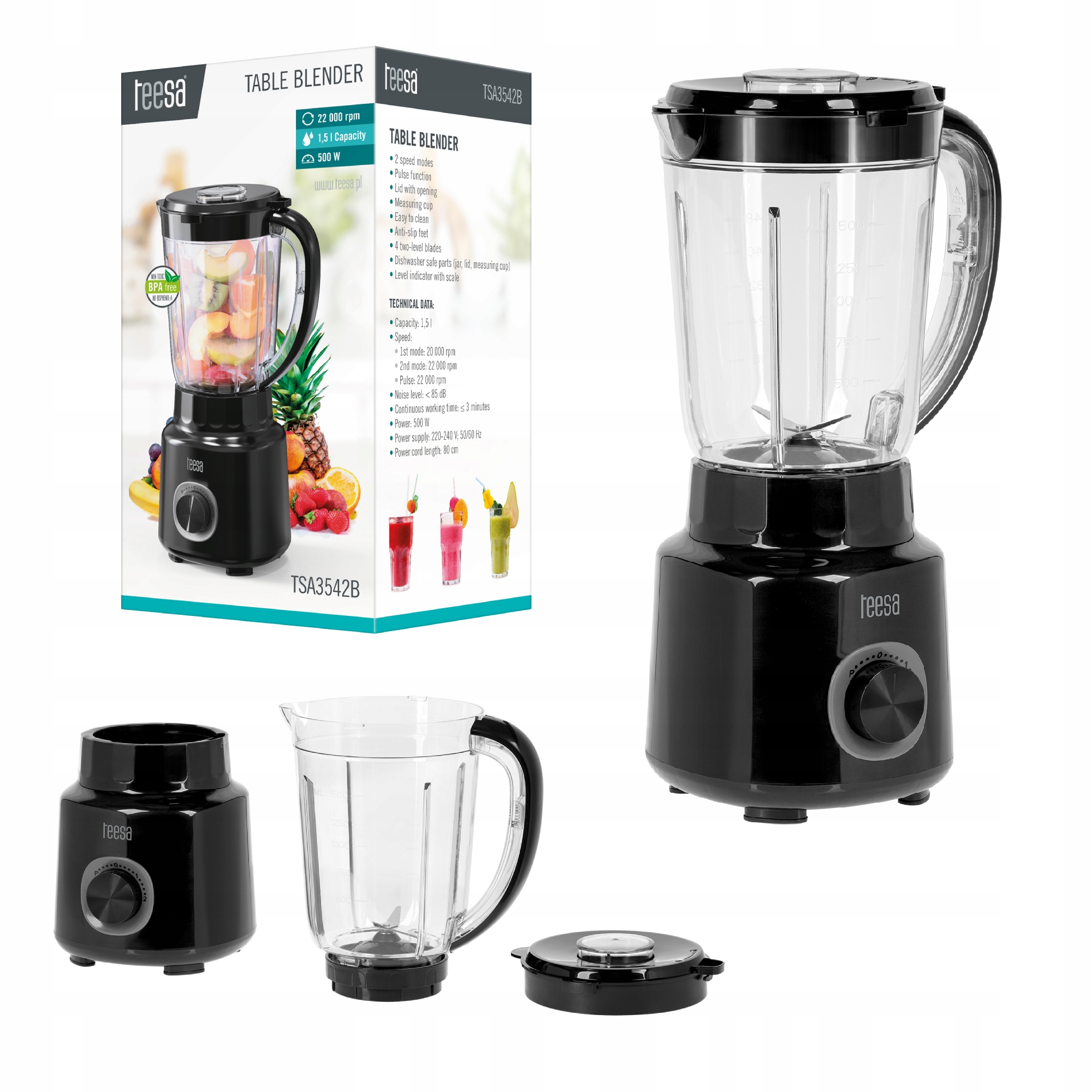 TEESA TSA3542B 500 W hrnčekový mixér, čierny