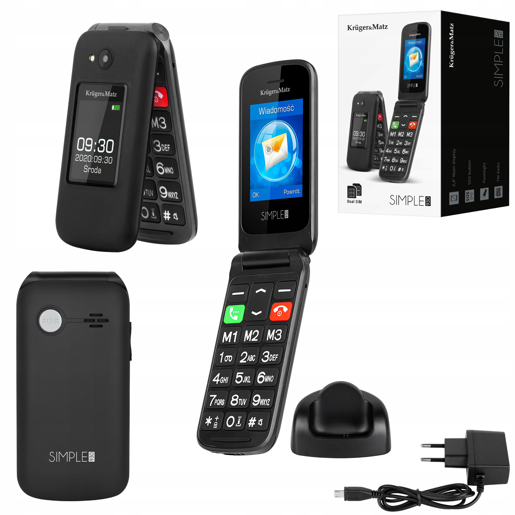 Kruger&Matz Simple 930 32 MB 2G mobilný telefón, čierny