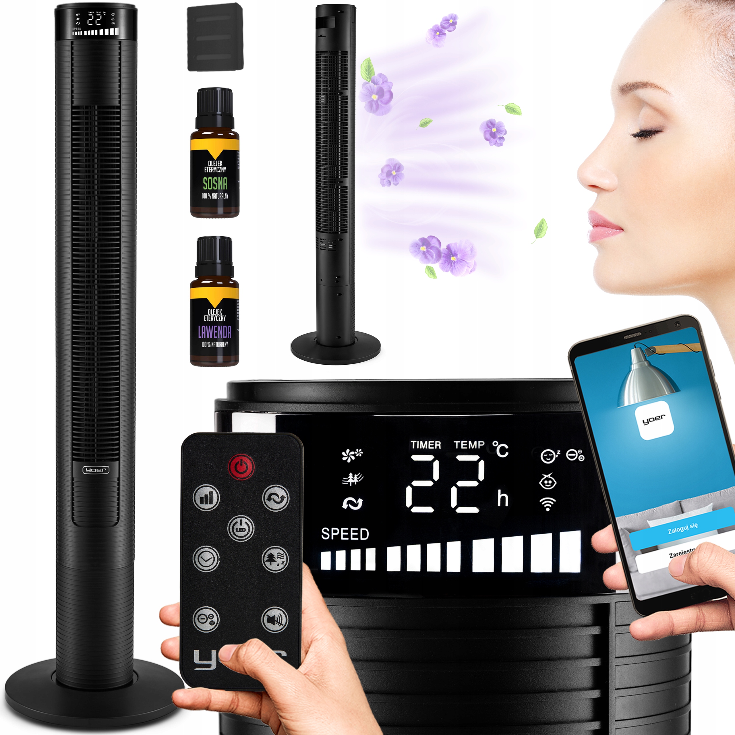 Stĺpový ventilátor Yoer Spiro, čierny