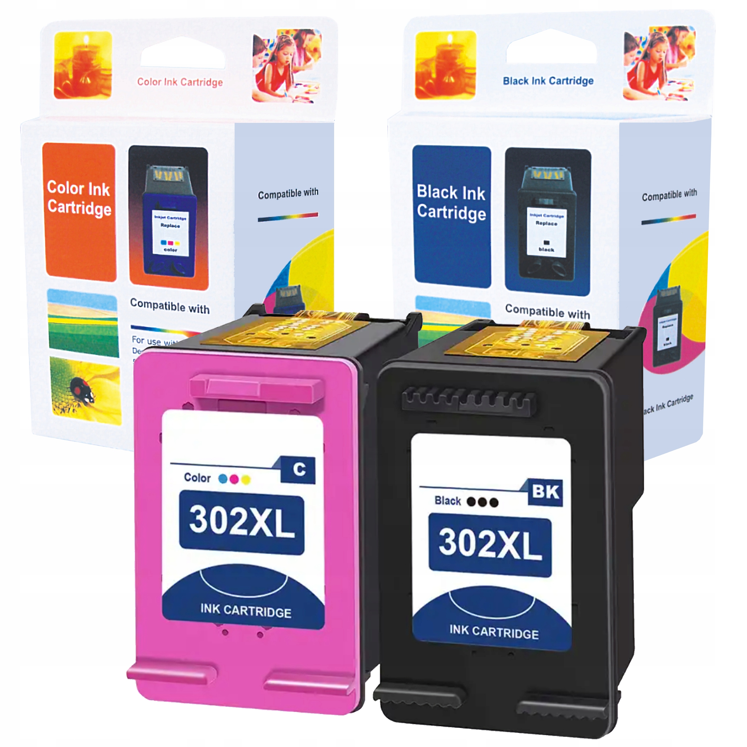 Nový atrament 1one pre HP 302 BK XL + 302 CMY XL pre HP black (black), trojfarebný, sada
