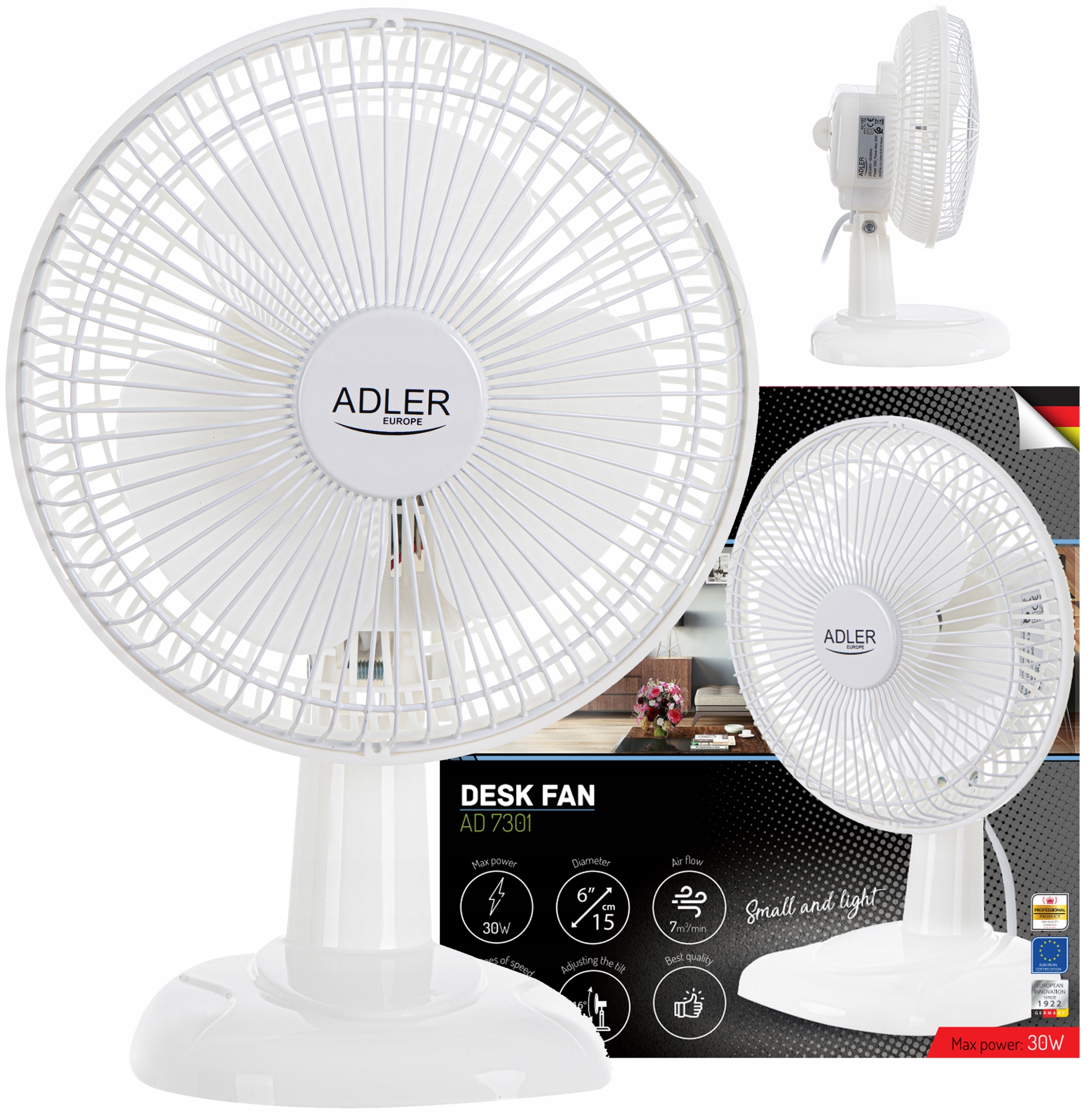 Malý stolný ventilátor na stôl, SILENT, biely