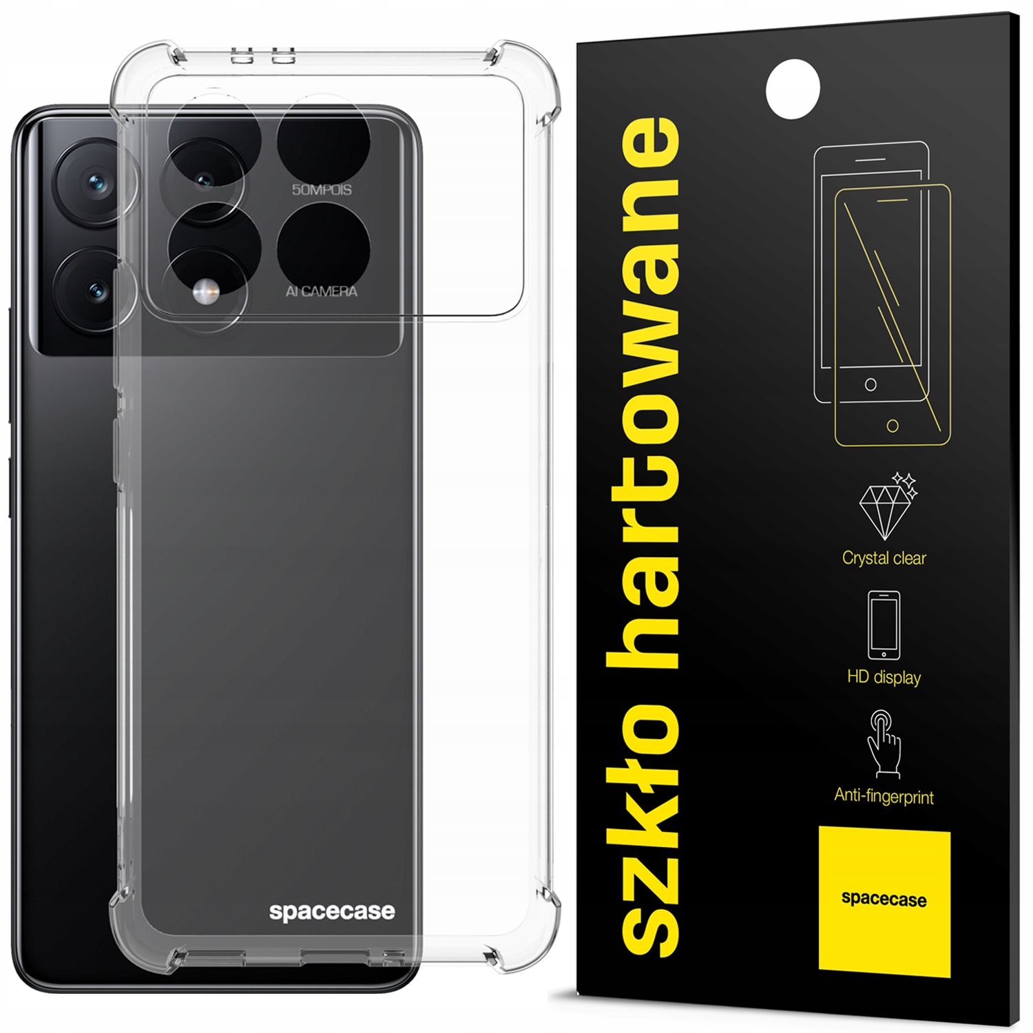 Zadná strana Priestorový kufrík na POCO F6 Pro Anti-shock číry + Tvrdené sklo Priestorový kufrík na POCO F6 Pro 1 ks.