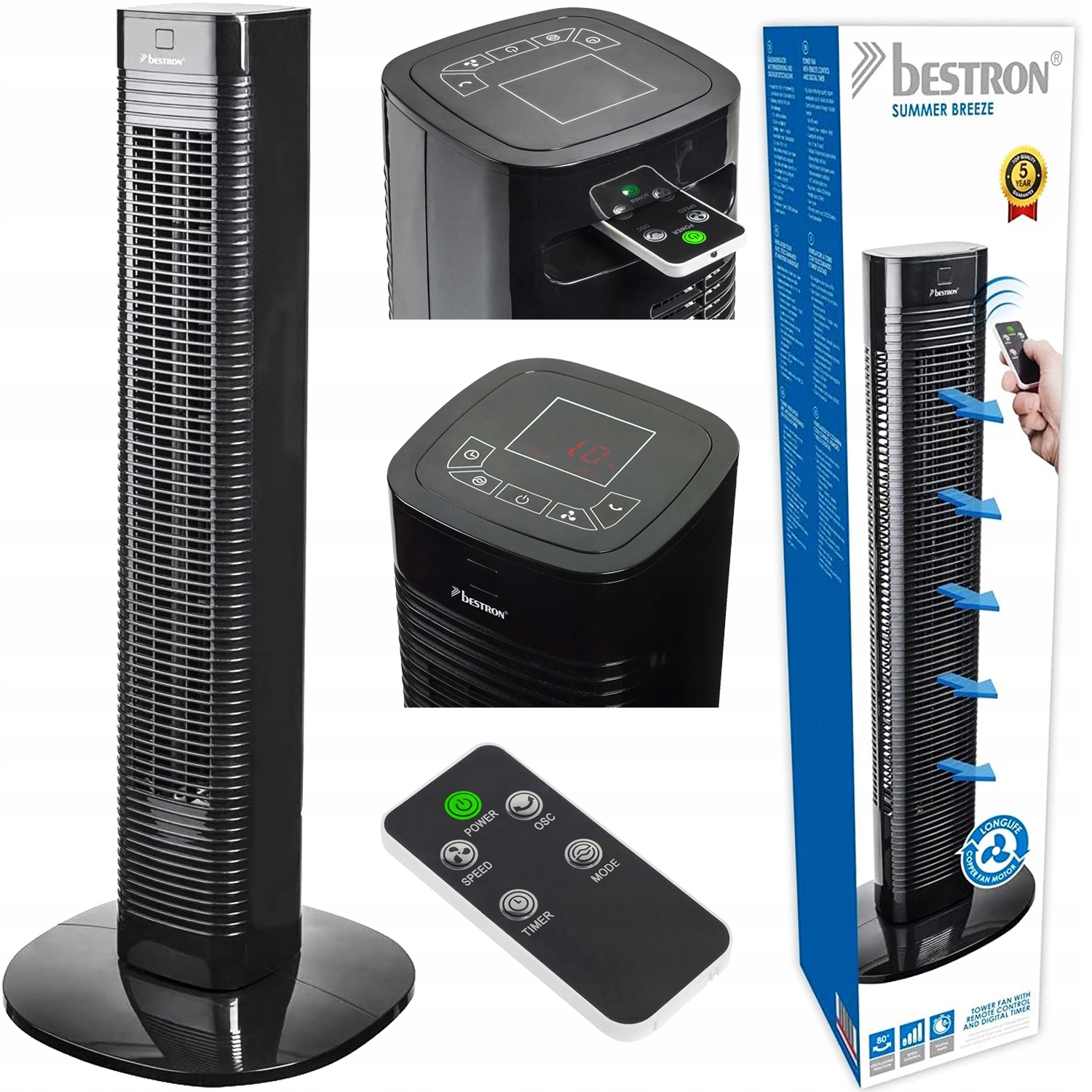 Stĺpový ventilátor Bestron AFT80ZRC, čierny