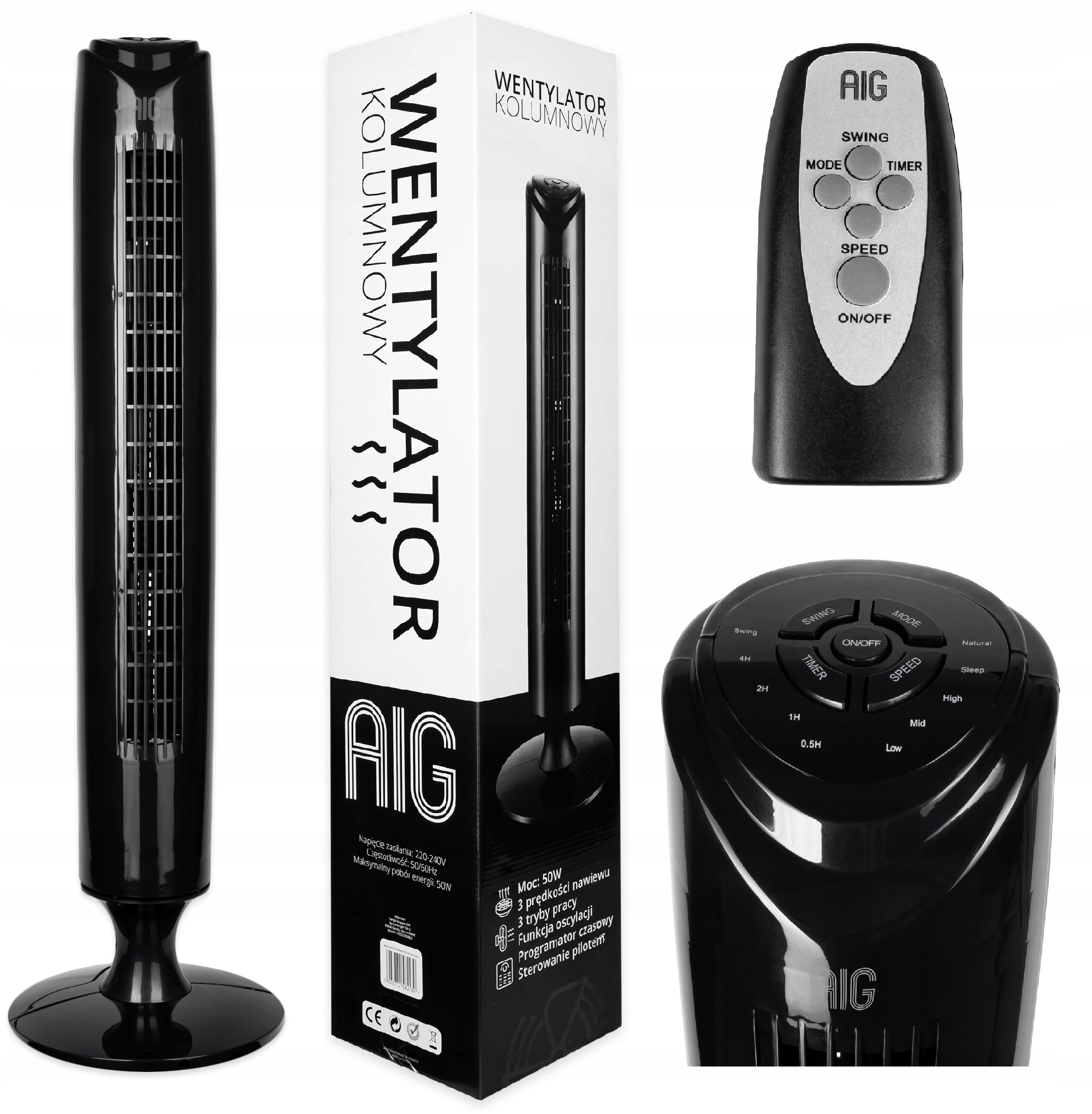 Stĺpový ventilátor AIG FT75-TX9R-36, čierny