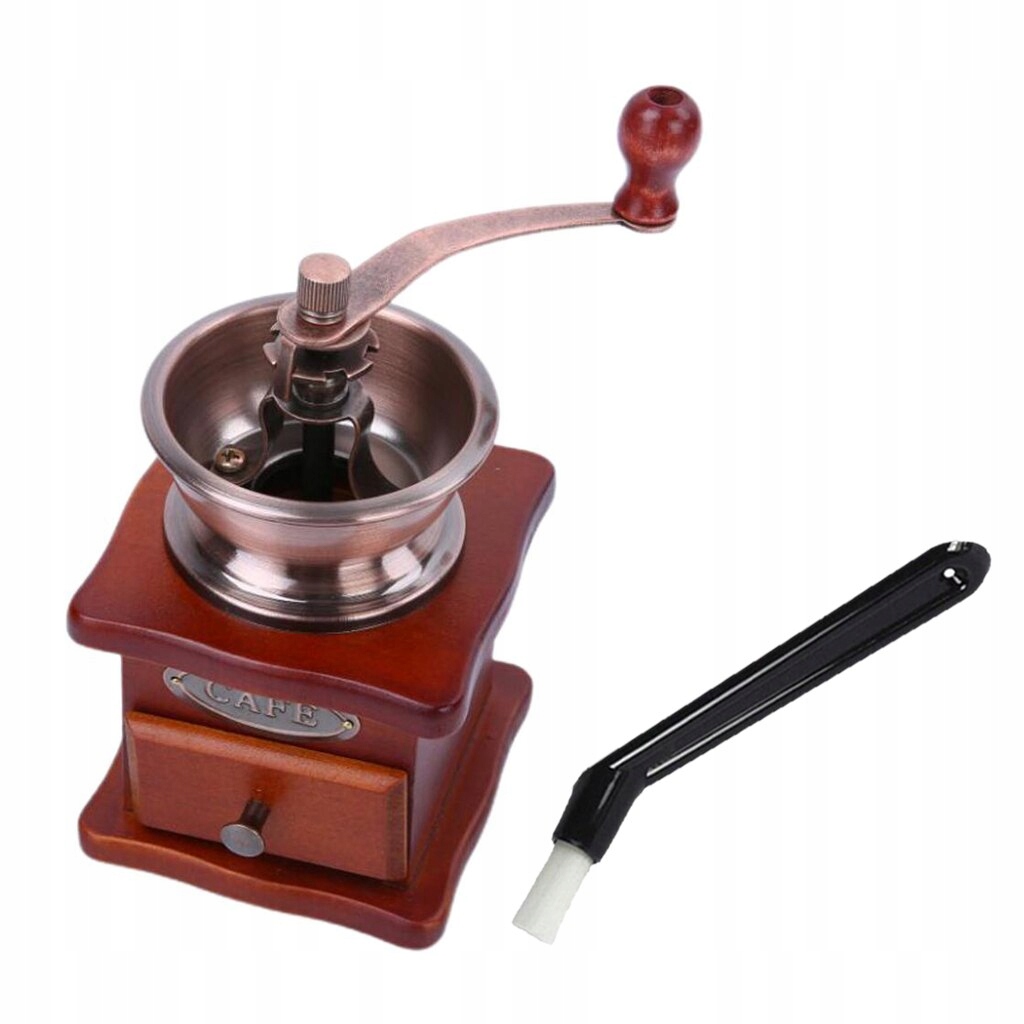 Vintage ručná káva mlynček retro drevo koruna r