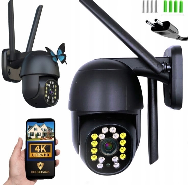 IP kamera vnútorná, vonkajšia HOUSECAMS HOME MONITORING 8MPX SLEDOVANIE POHYBU LED LAMPA