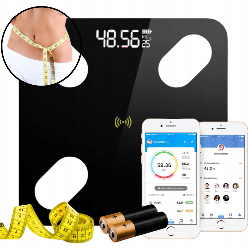 Kúpeľňová váha LTC WG110 + tradičný zvinovací meter, viacfarebný, 150 cm