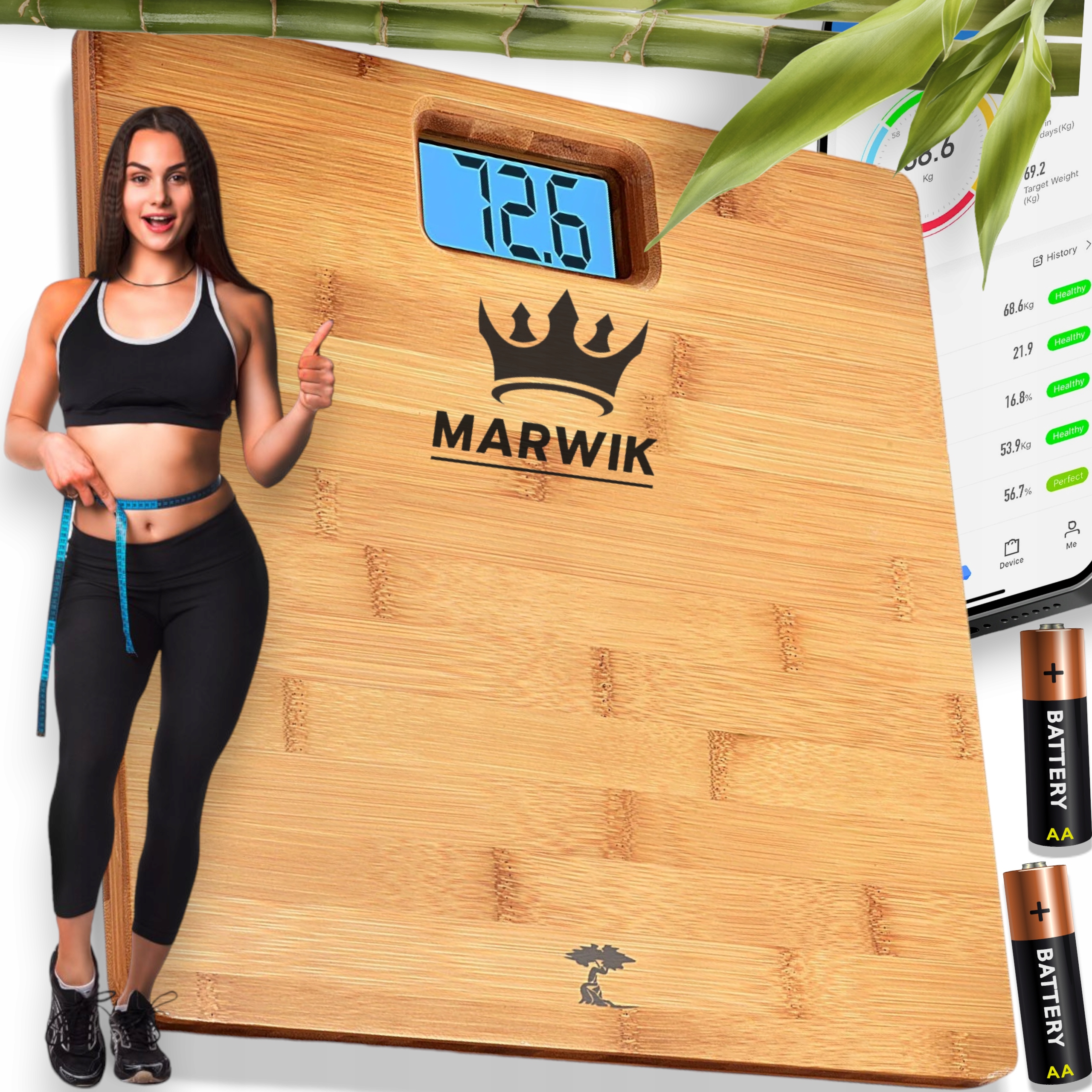 BAMBUSOVÁ KÚPEĽŇOVÁ VÁHA DIGITÁLNA ELEKTRONICKÁ DO 180 KG TEPLOTA 25v1