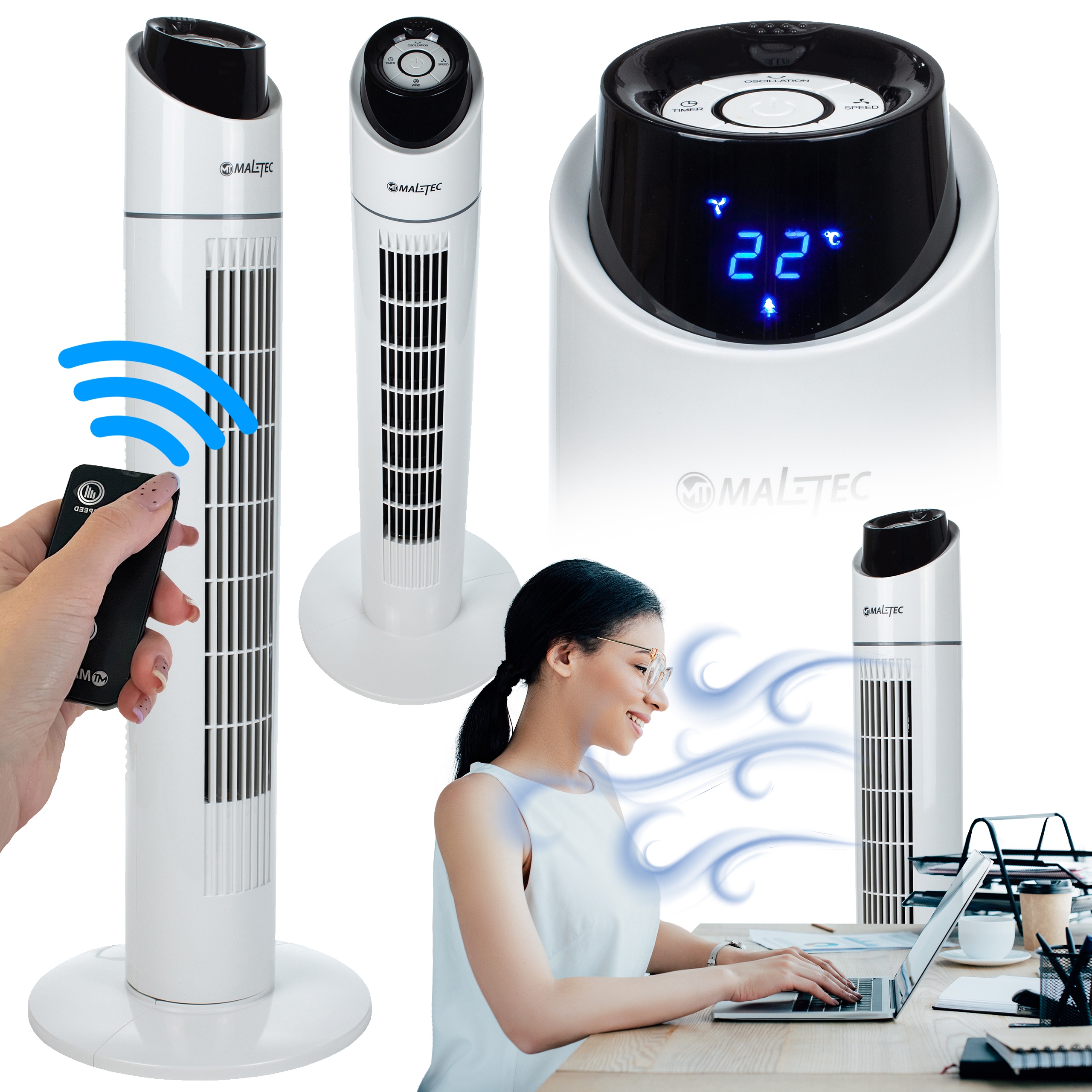 Stĺpový ventilátor MalTec WK200Wt, strieborno-sivý