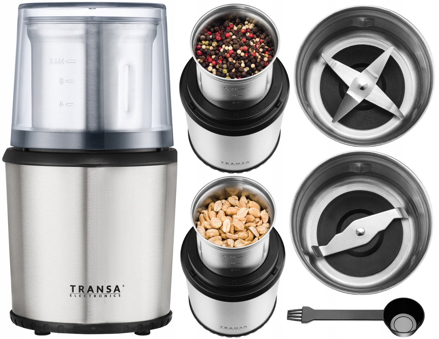Transa Electronics Grind&Chop 300 W elektrický mlynček, strieborná/šedá