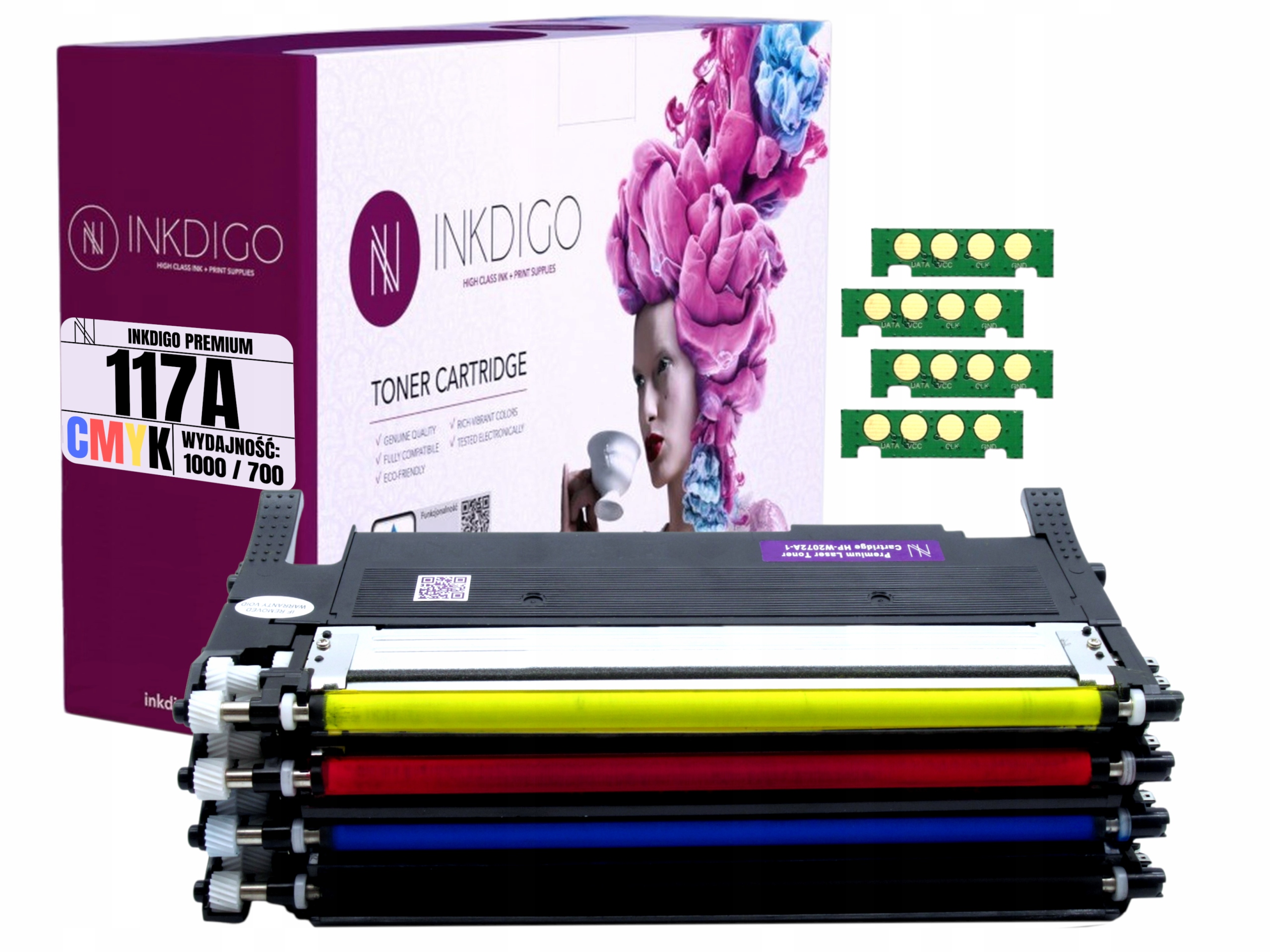 Inkdigo toner pre HP 117A CHIP |W2070-3 CMYK| Sada farebných laserov 178