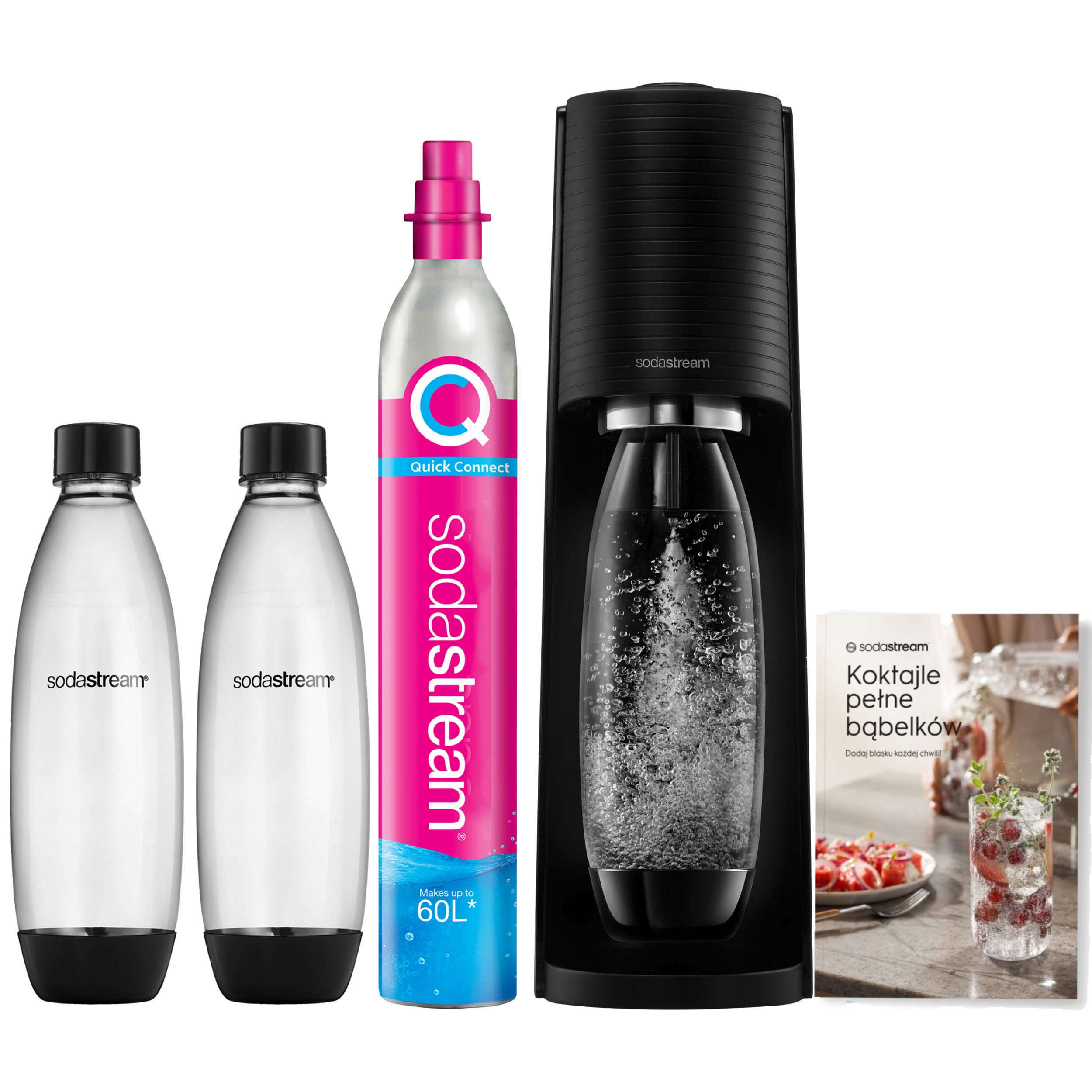 Čierny saturátor SodaStream Terra + 2 fľaše
