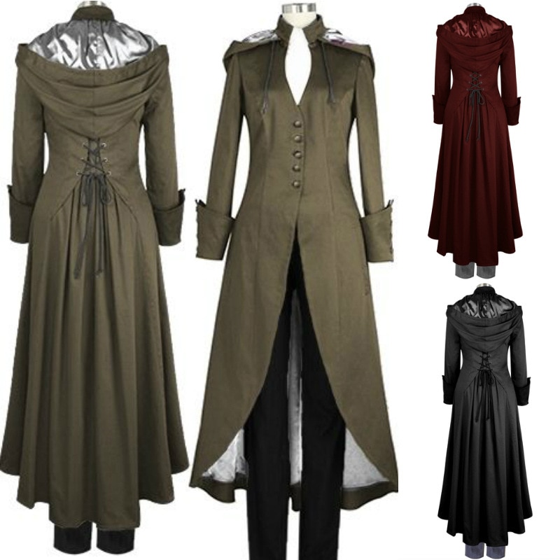 Ženy na jeseň zimné coats parnépunk retro chvost