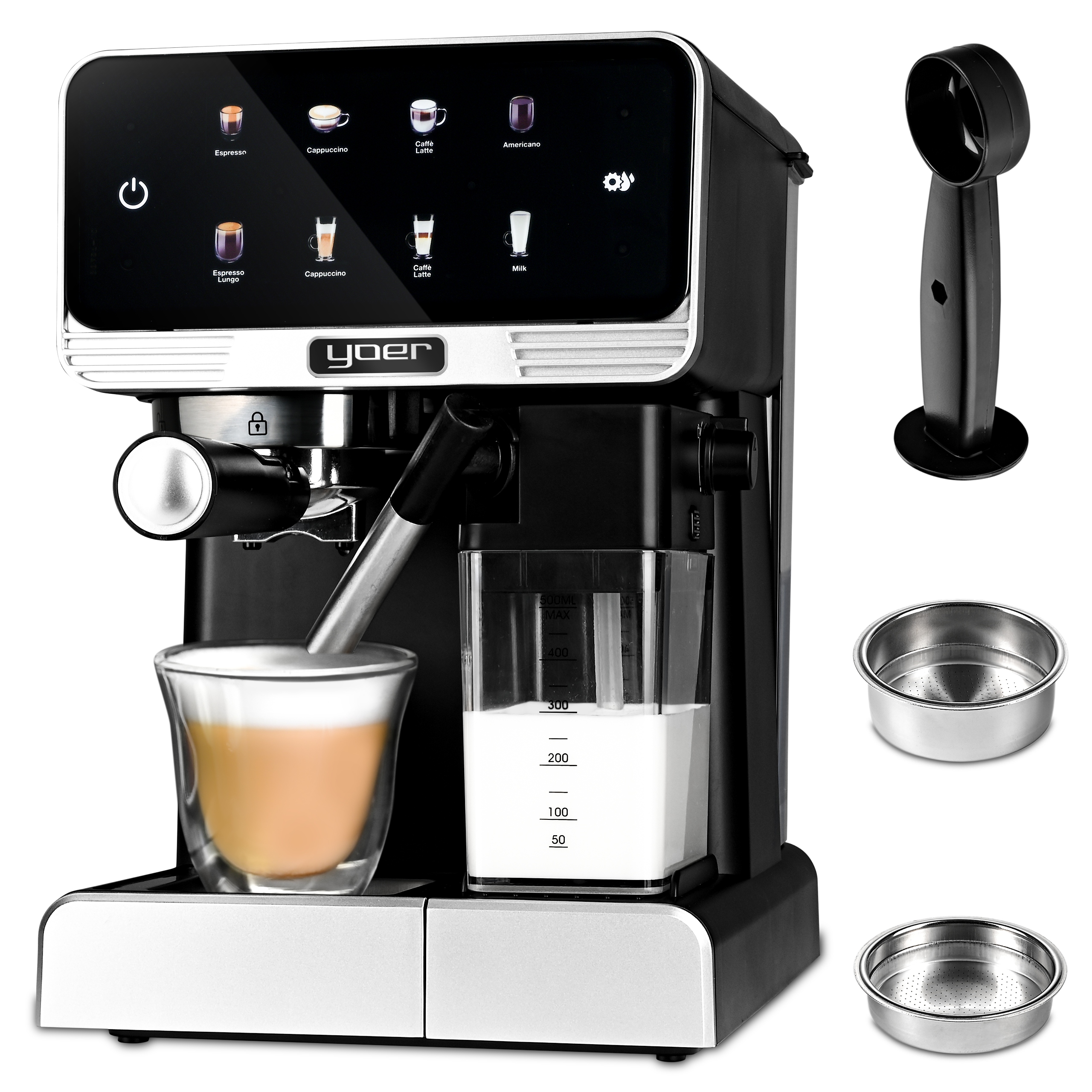 Automatický espresso kávovar Yoer Creamo 1350 W, čierny