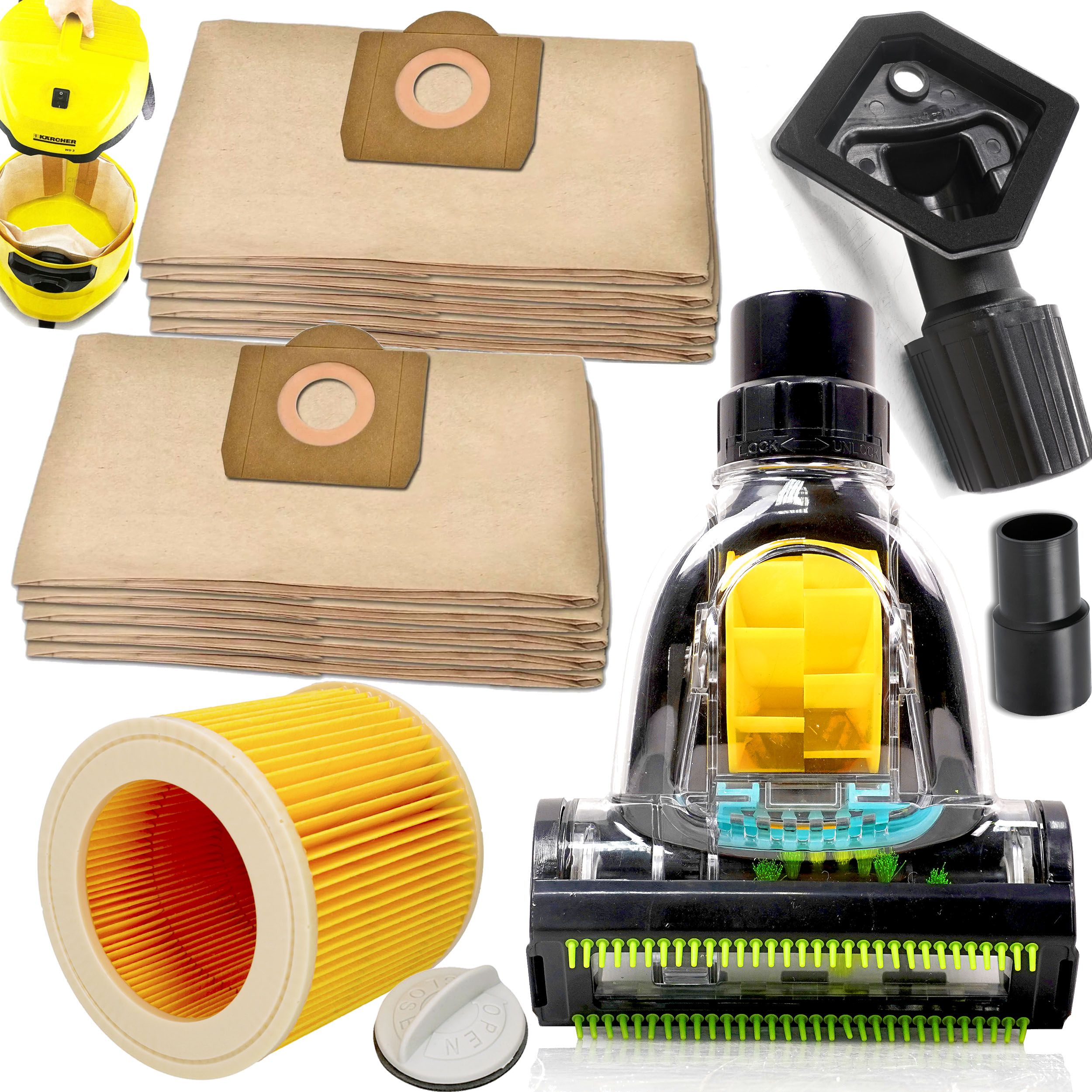 Vrecko, sáčok do vysávača - 10x vrecká +filter +sacie lode pre vysávač Karcher WD3