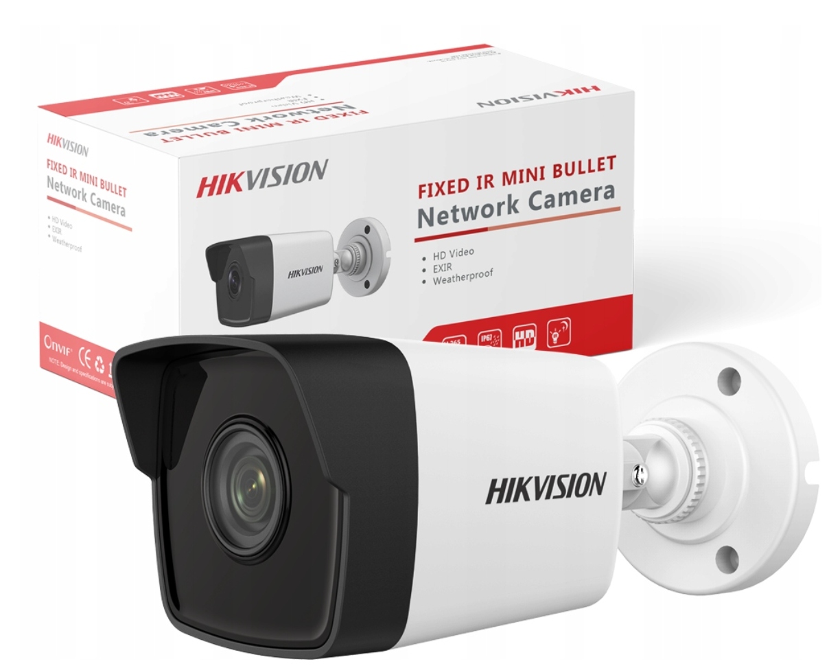 Vnútorná a vonkajšia IP kamera Hikvision IPCAM-B4 + nálepka "Monitorovaný objekt" A5 | Systém ES