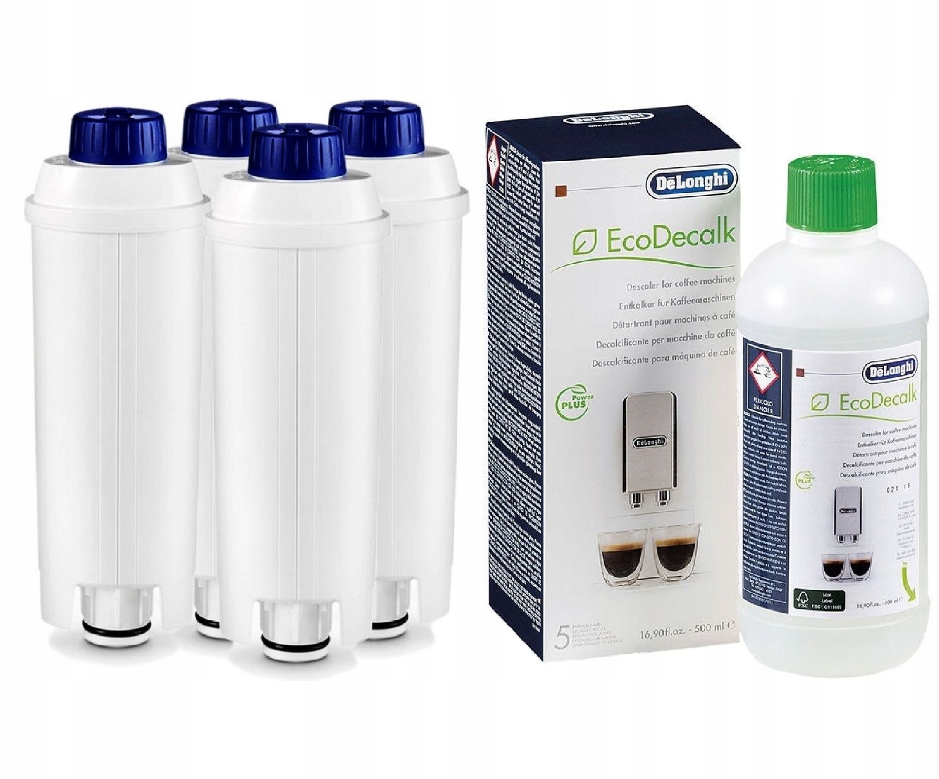 Sada Delonghi - 4x Filter + 1x Odstraňovač vodného kameňa 500ml