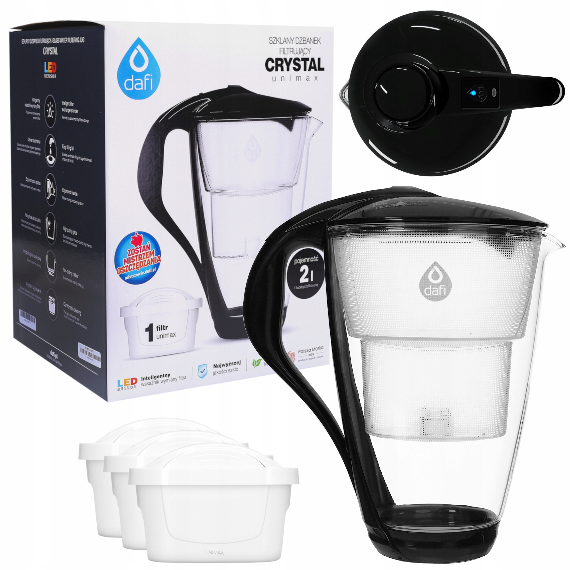 Filtračná kanvica Dafi Crystal Unimax 2 l, čierna